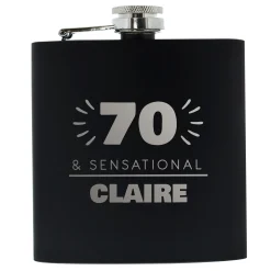 Hot Personalised 70th Birthday Hip Flask - Black & Silver 70Th Birthday|Personalised Jewellery And Keepsakes