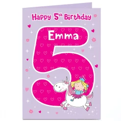 Kids Card Factory Personalised 5th Birthday Card - Princess On A Unicorn