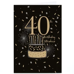 Hot Personalised 40th Birthday Card - Gold Cake and Confetti For Husband|For Sister