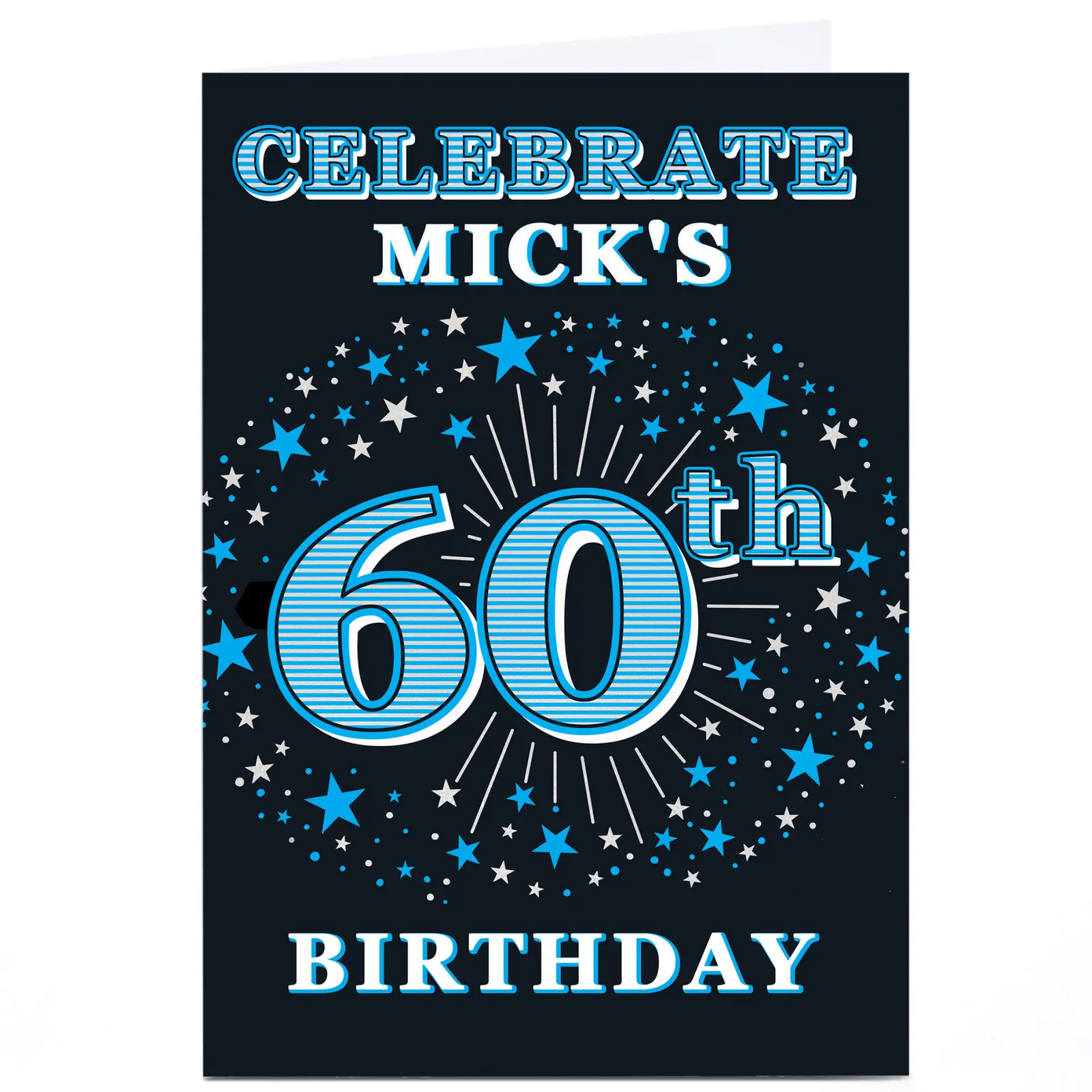 Card Factory Personalised 60th Birthday Invitation- Blue Stars