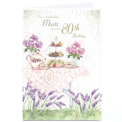Card Factory Personalised 80th Birthday Card - Garden Tea Party, Mum