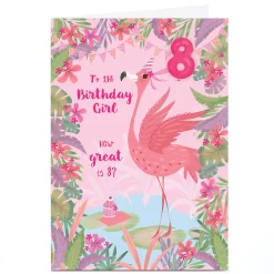 Sale Personalised 8th Birthday Card - Flamingo Birthday Girl Kids For Granddaughter|For Daughter