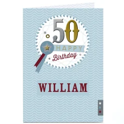 BOY Card Factory Personalised 50th Birthday Card - Rosette