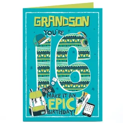 Card Factory Personalised 16th Birthday Card - Grandson Epic Birthday