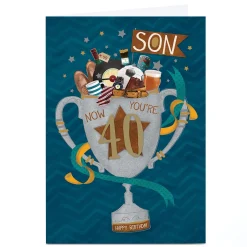 Card Factory Personalised 40th Birthday Card - Trophy Full of Treats, Son