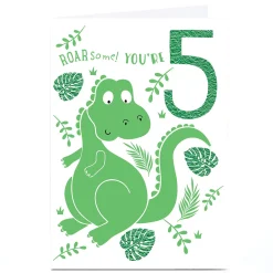 Kids Card Factory Personalised 5th Birthday Card - Roarsome Green Dinosaur