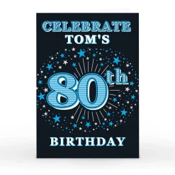 New Personalised 80th Birthday Invitation- Blue Stars 80Th Birthday|Invitations