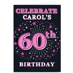 Card Factory Personalised 60th Birthday Party Invitation - Pink Stars