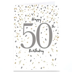 Card Factory Personalised 50th Birthday Card - Gold and Silver Confetti