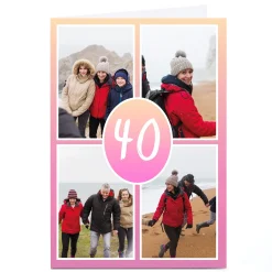 Sale Personalised 40th Milestone Age Photo Card - Pink Gradient, Editable Age For Wife|For Sister