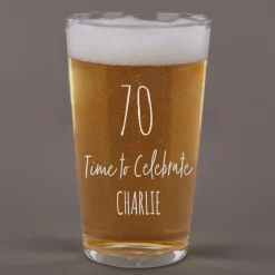 Card Factory Personalised 70th Milestone Pint Glass - Time To Celebrate