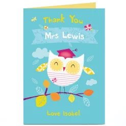 Card Factory Personalised Thank You Teacher Card - White Owl