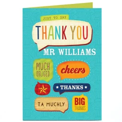 Card Factory Personalised Thank You Teacher Card - Speech Bubbles