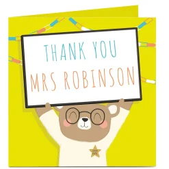 Card Factory Personalised Thanks Teacher Card - Bear With Sign