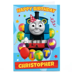 Kids Card Factory Personalised Thomas & Friends Birthday Card - Thomas Balloons