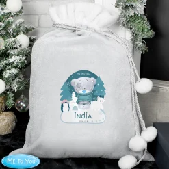 Kids Card Factory Personalised Tiny Tatty Teddy Luxury Pom-Pom Christmas Sack