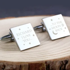 Card Factory Personalised To the Moon and Back Square Cufflinks