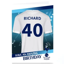 BOY Card Factory Personalised Tottenham Hotspur Shirt Birthday Card , Editable Age & Recipient