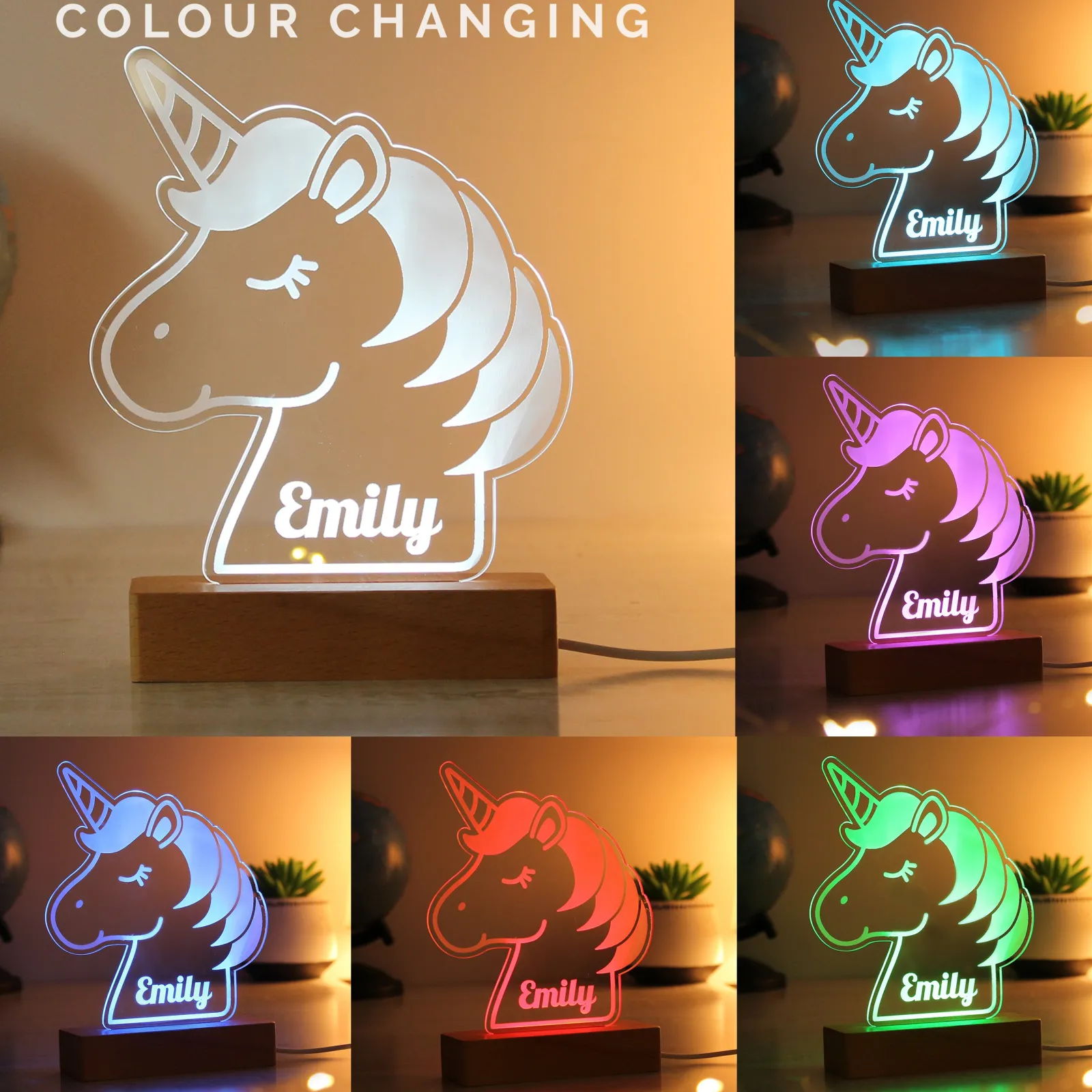 Kids Card Factory Personalised Unicorn Wooden Based LED Light