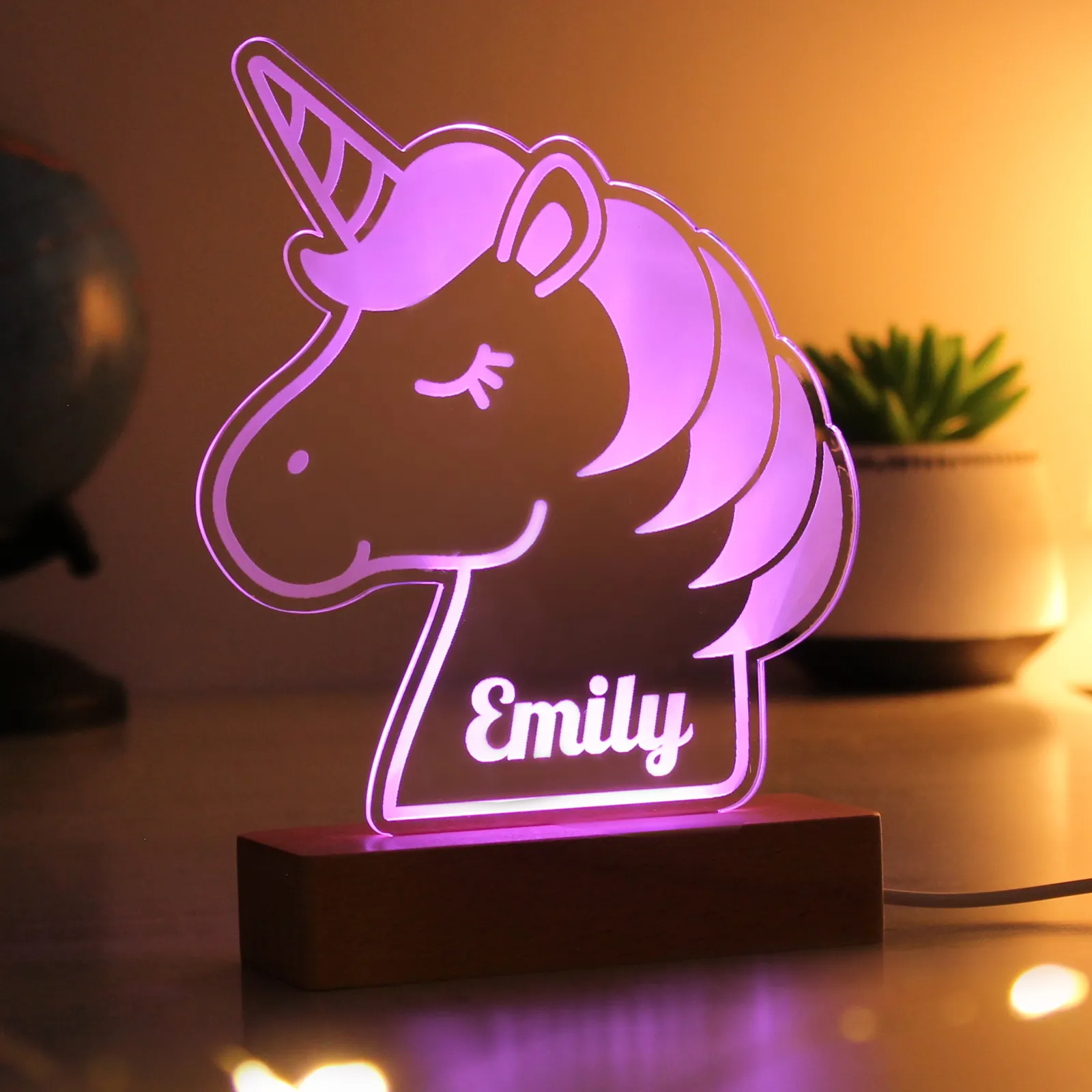 Kids Card Factory Personalised Unicorn Wooden Based LED Light
