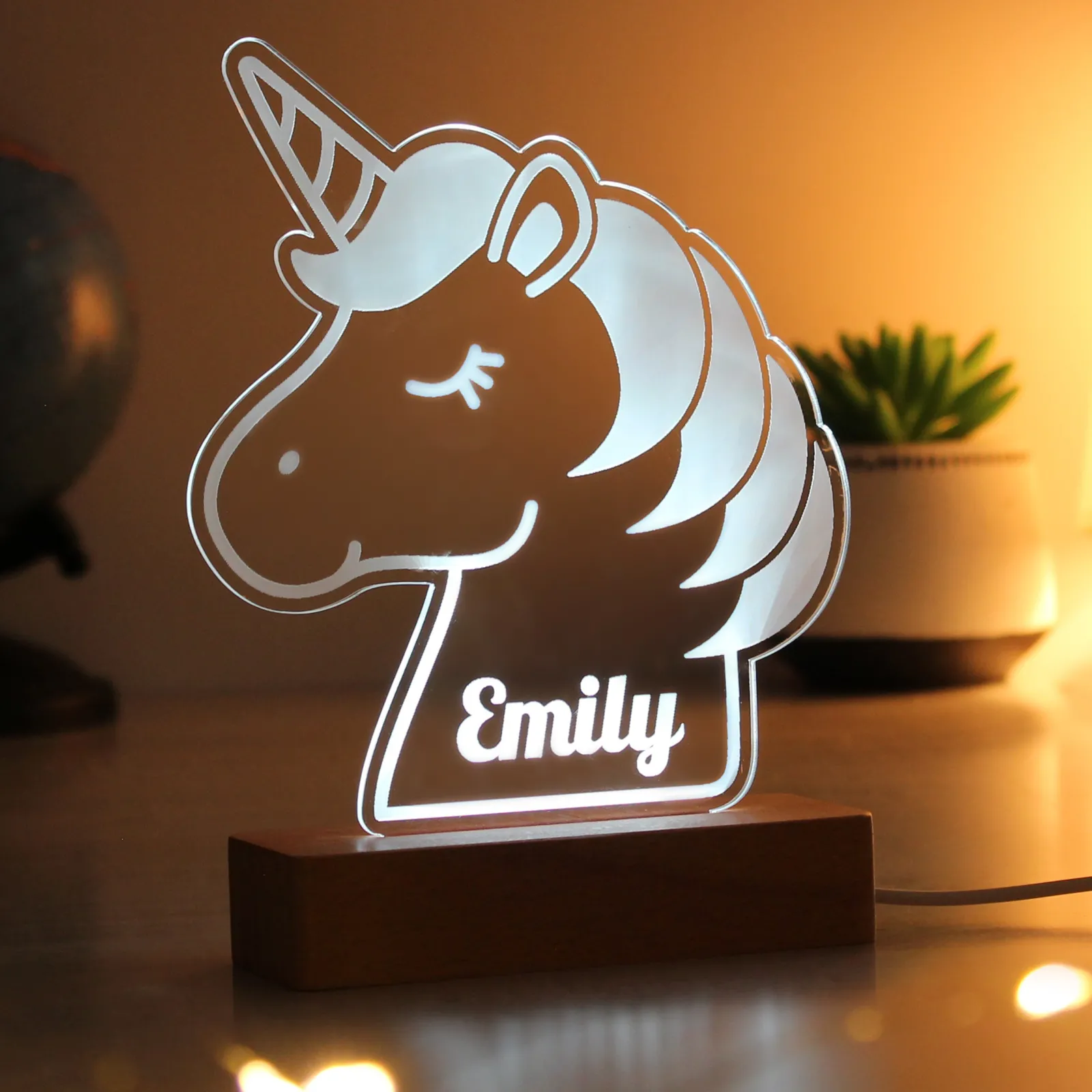 Kids Card Factory Personalised Unicorn Wooden Based LED Light
