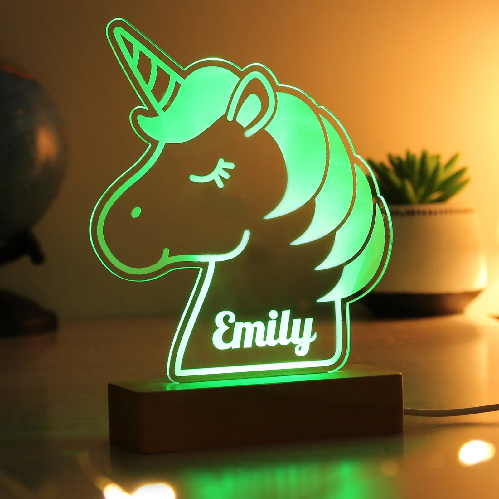 Kids Card Factory Personalised Unicorn Wooden Based LED Light