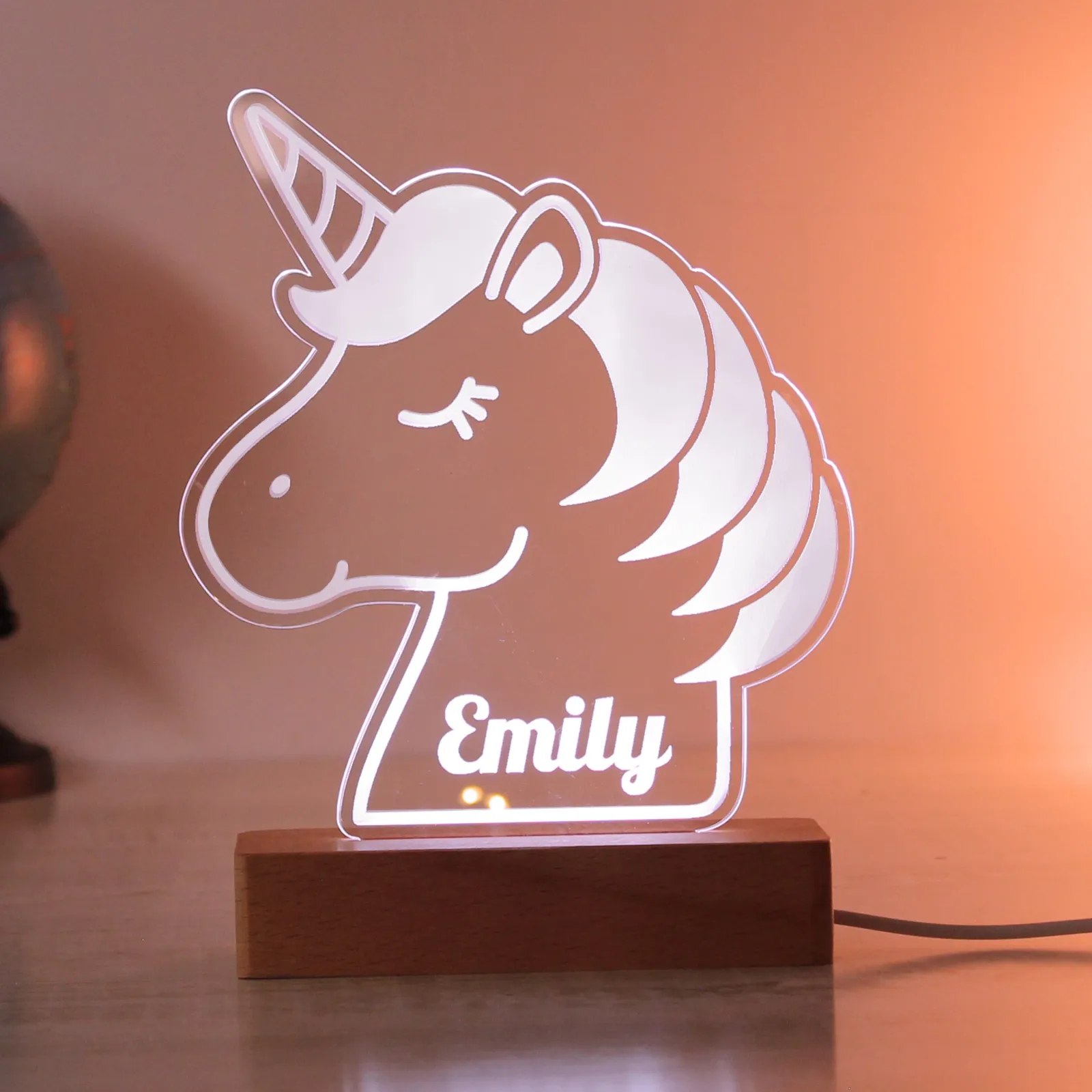 Kids Card Factory Personalised Unicorn Wooden Based LED Light