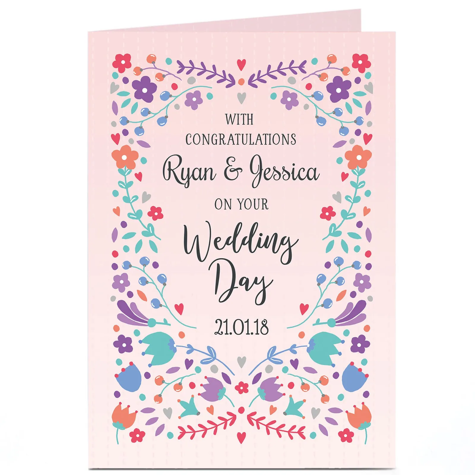 Card Factory Personalised Wedding Card - On Your Wedding Day, Floral pink