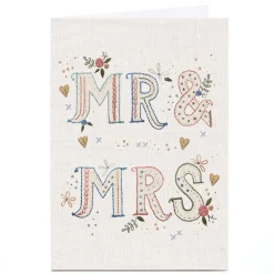 Best Personalised Wedding Card - Stitched Words Mr & Mrs Wedding