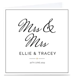 Card Factory Personalised Wedding Card - Mrs & Mrs, Black & White