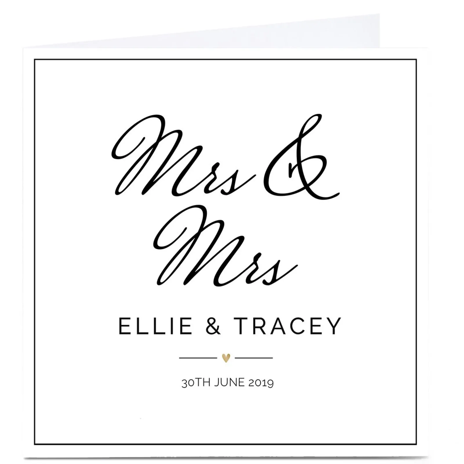 Card Factory Personalised Wedding Card - Mrs & Mrs, Black & White