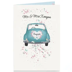 Card Factory Personalised Wedding Card - Car & Confetti