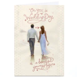Card Factory Personalised Wedding Card - Beautiful Journey Begins Beach Couple