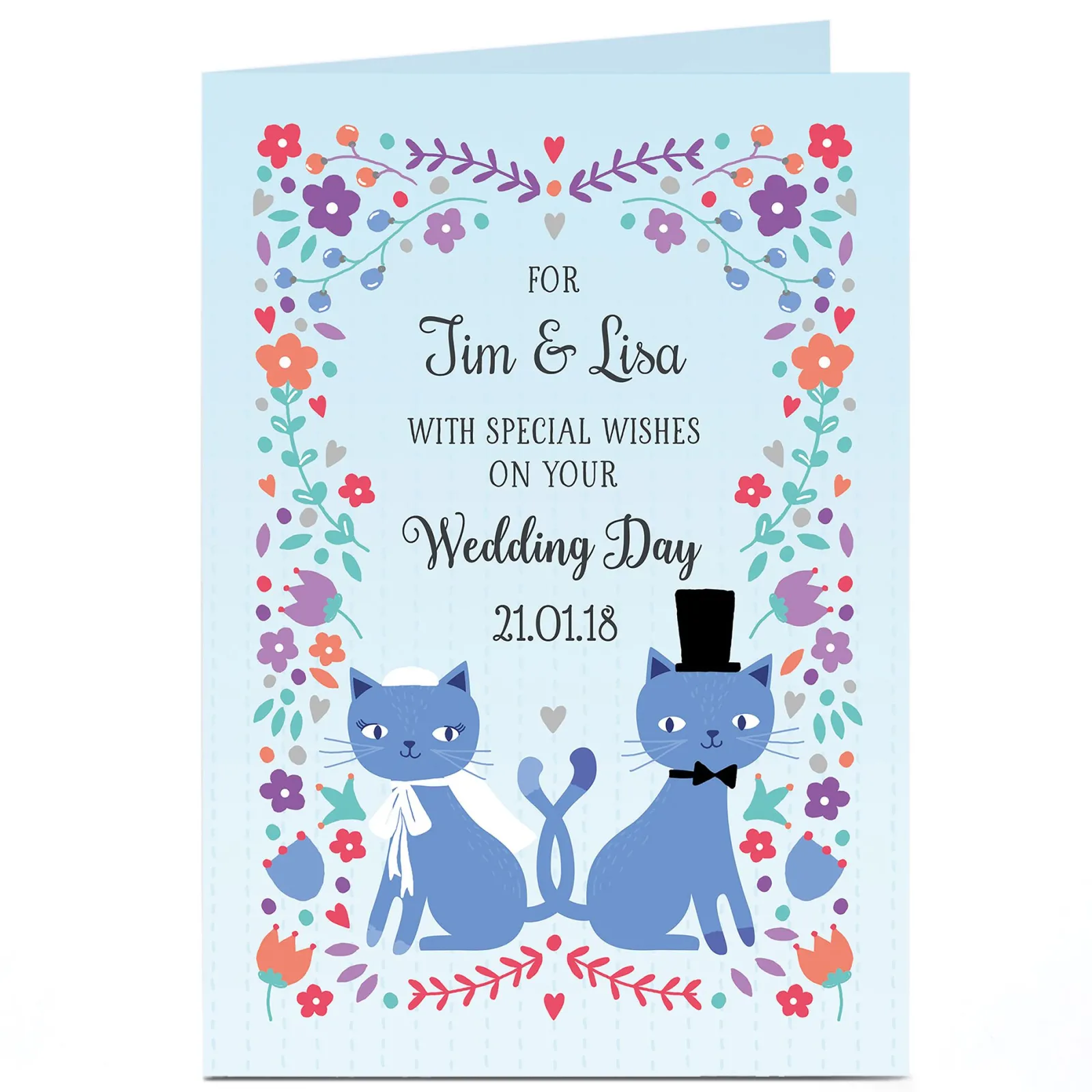 Card Factory Personalised Wedding Card - On Your Wedding Day, Floral blue