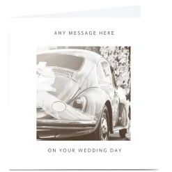New Personalised Wedding Card - Black & White Car Wedding