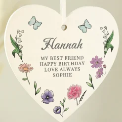 Card Factory Personalised Wild Flowers Wooden Heart