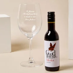 Discount Personalised Wine Glass & Miniature Red Wine Gift Set - Message Personalised Engraved Gifts|Engraved Gifts