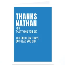 Card Factory Personalised Wordee Thank You Card - That Thing You Did