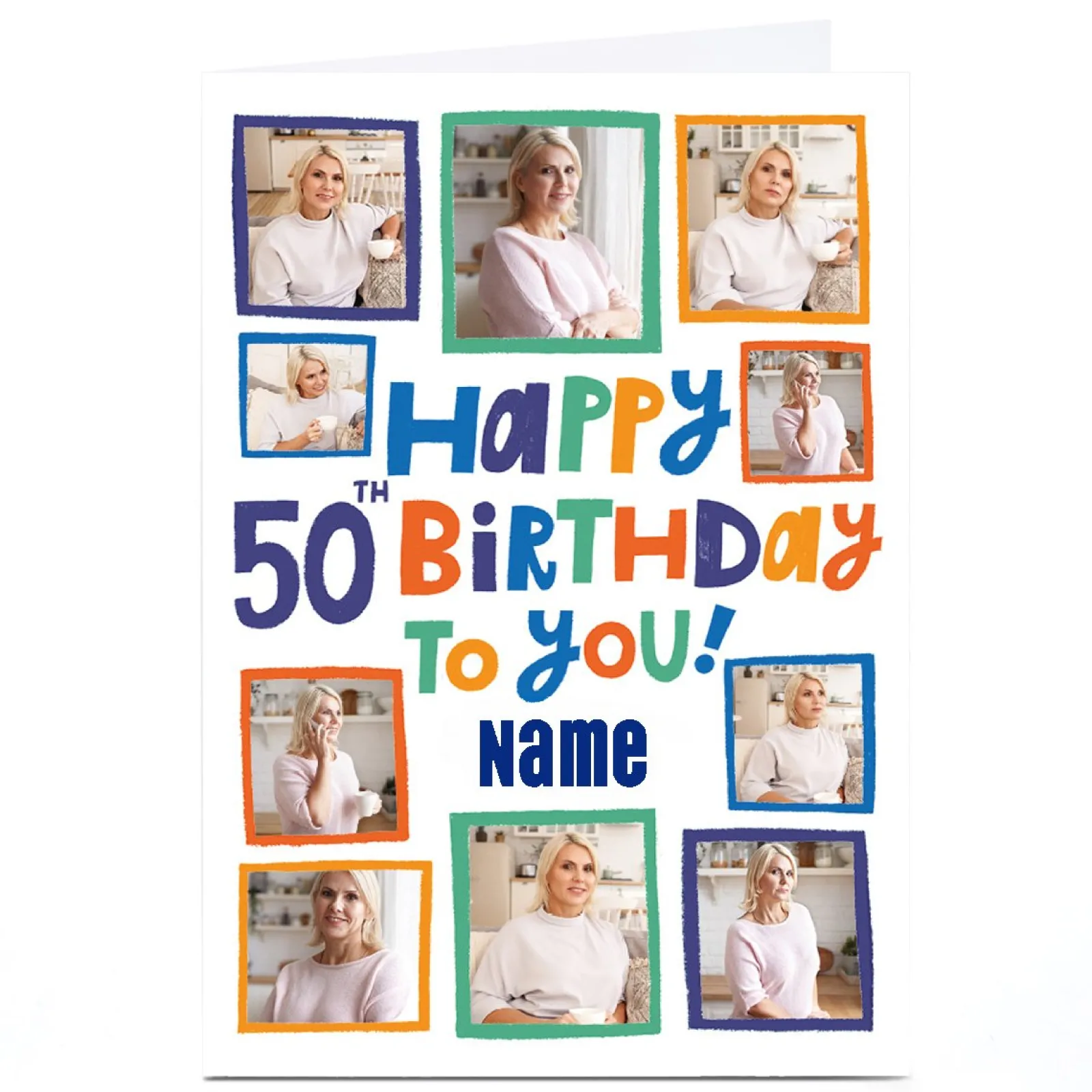 Discount Photo Aimee Stevens 50th Birthday Card - 10 Photos, Any Name BOY For Boyfriend|For Wife