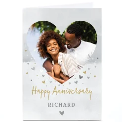 Card Factory Photo Anniversary Card - Gold & Silver Hearts