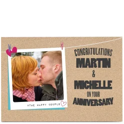 Card Factory Photo Anniversary Card - Happy Couple Hanging Polaroid