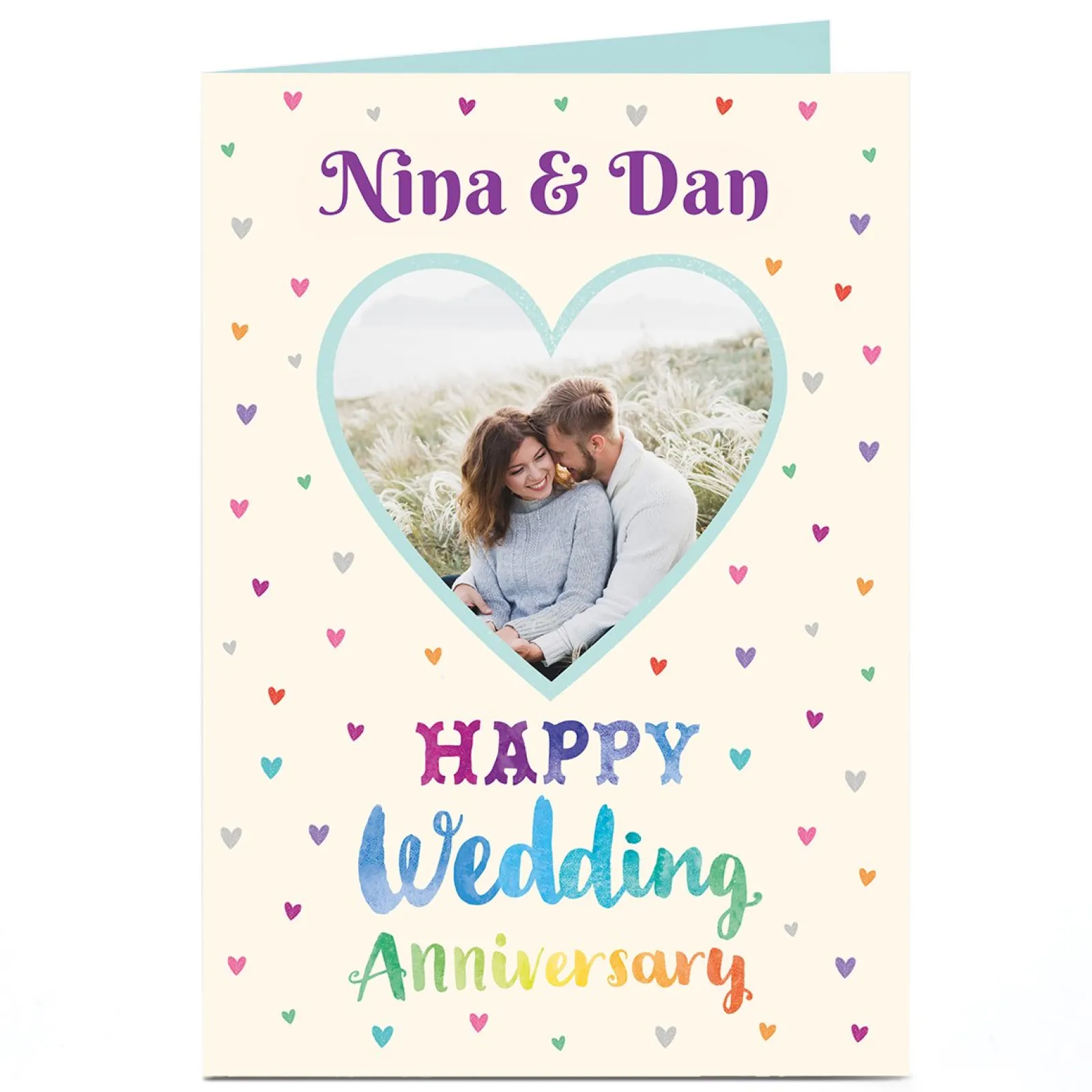 Card Factory Photo Anniversary Card - Rainbow Hearts