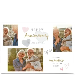 Card Factory Photo Anniversary Card - Special Memories Watercolour Hearts