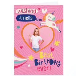 Kids Card Factory Photo Bev Hopwood Birthday Card - Unicorn Heart Best Birthday Ever