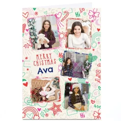 Card Factory Photo Bev Hopwood Christmas Card - 5 Photos, Festive Doodles and Hearts