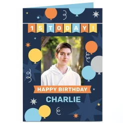 Best Photo Birthday Card - Bunting & Balloons, Editable Age Kids For Son|For Nephew