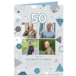 BOY Card Factory Photo Birthday Card - Celebrate A Great Brother, Editable Age