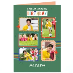 Kids Card Factory Photo Birthday Card - 5 Photos Green Frames