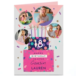 Outlet Photo Birthday Card - 4 Photos Cake & Sparkles, Editable Age For Sister|18Th Birthday