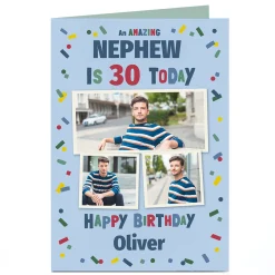 Best Photo Birthday Card - 3 Photos Confetti, Editable Age & Recipient BOY For Nephew|For Boyfriend